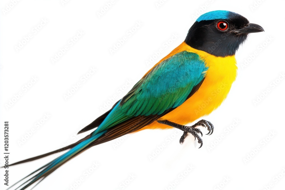 Obraz premium Vibrant Blue-Capped Bird on White