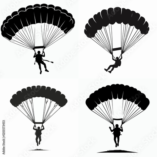 silhouette of people with parachute