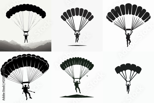 silhouette of people with parachute
