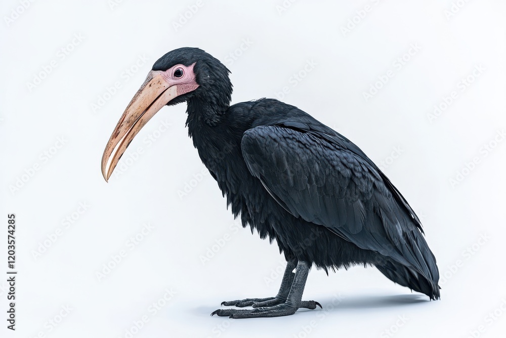 Obraz premium A striking black bird with a long, pale beak.