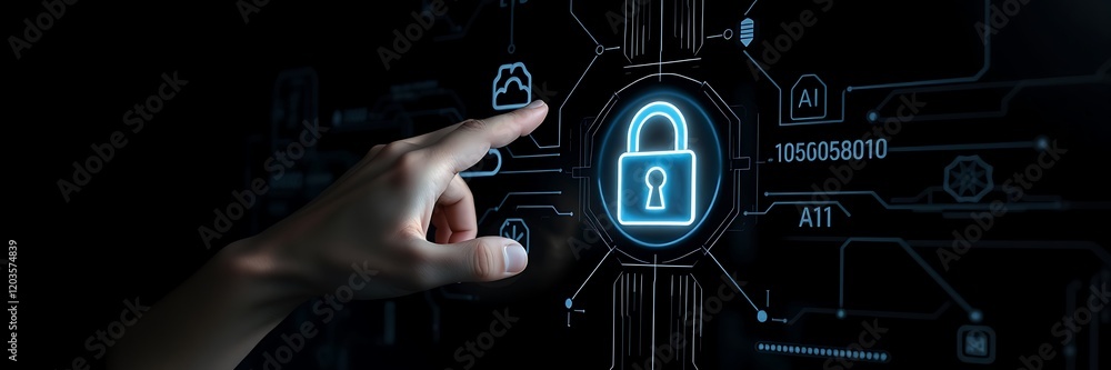 Fototapeta premium Internet Security and Data Protection – Blockchain and Cybersecurity with Digital Padlock. security copy space background, digital padlock, blockchain security, IT security, cyber threats