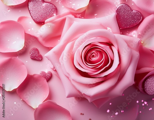 Close-up of pink rose flowers with shiny glitters. Valentine's day concept. Generated imageGenerated image photo