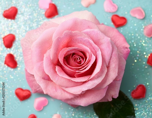 Close-up of pink rose flowers with shiny glitters. Valentine's day concept. Generated imageGenerated image photo