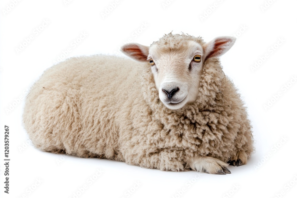 Fluffy sheep resting on white background Fluffy sheep resting on white background