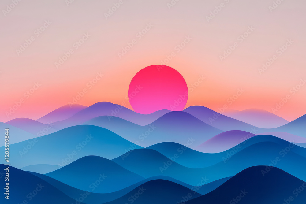 Obraz premium A serene sunset over a mountain range, symbolizing the philosophical journey towards enlightenment and understanding,