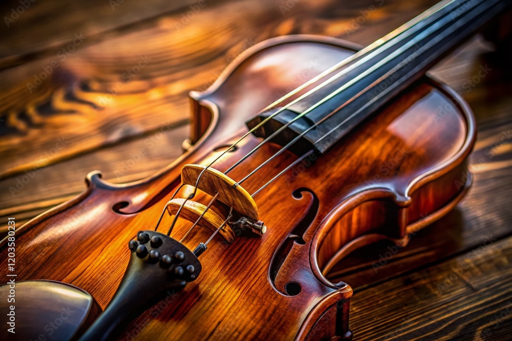 Fototapeta premium Close-up Detail Shot of Antique Violin, F-Holes and Wood Grain Texture