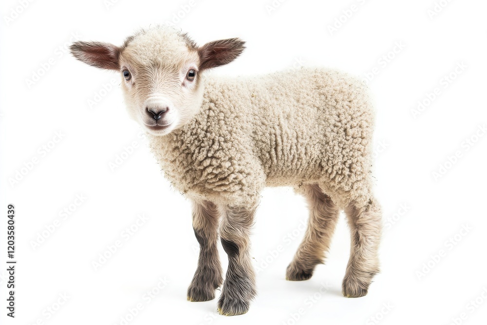 Adorable lamb standing on white background. Adorable lamb standing on white background.