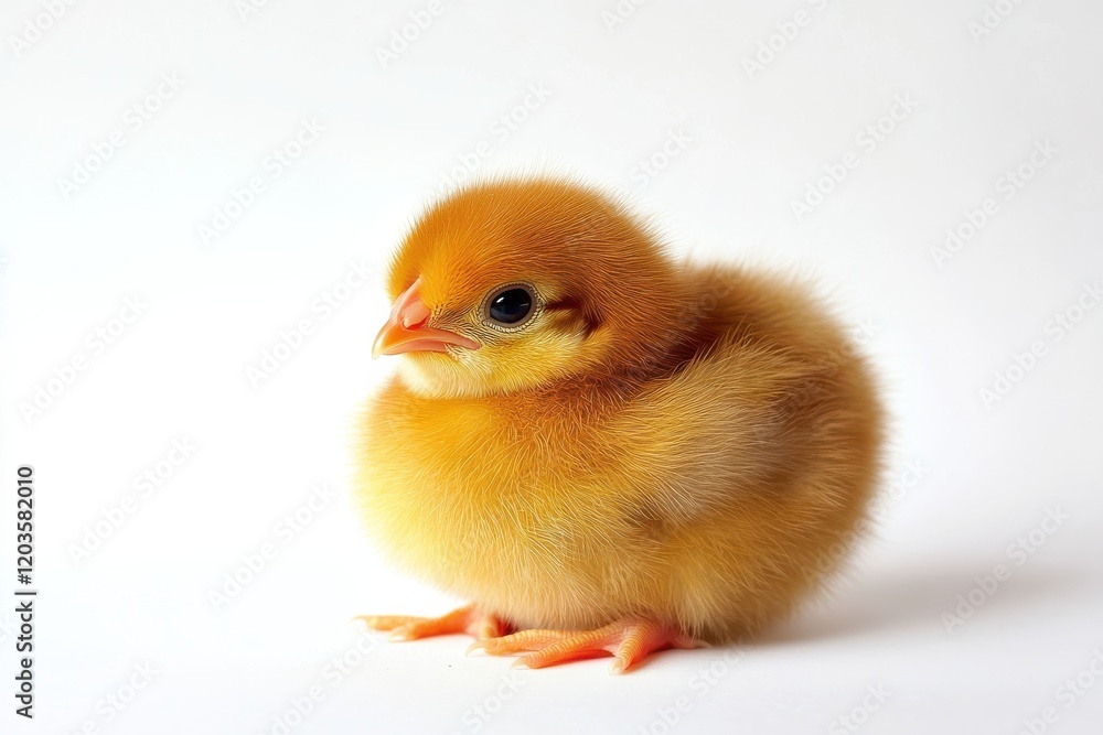 Obraz premium Adorable fluffy chick, soft yellow feathers.