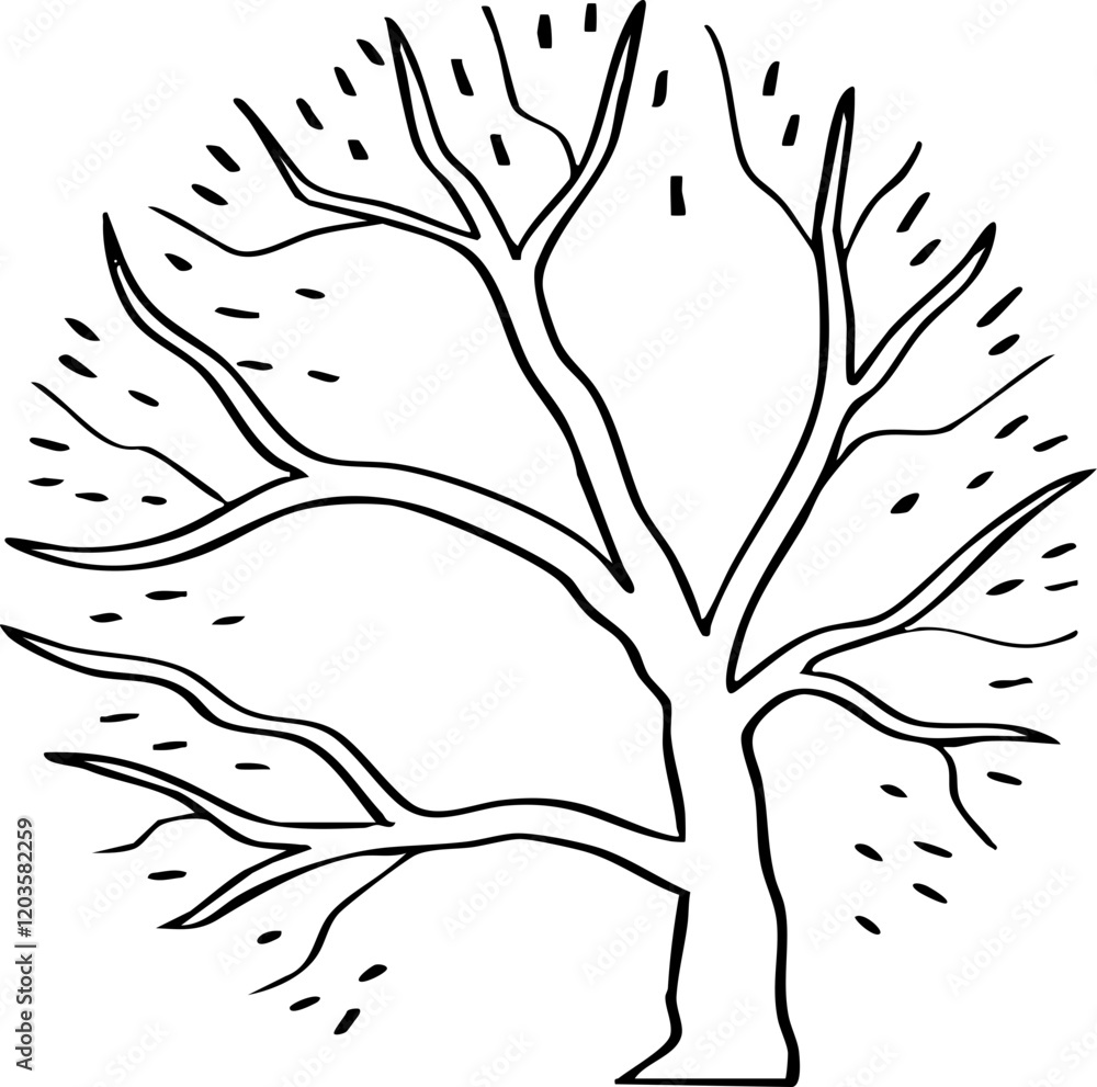 Obraz premium hand drawn cartoon side view of tree illustration.