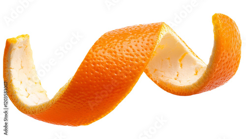 orange peel twist garnish isolated on white background. curly zest