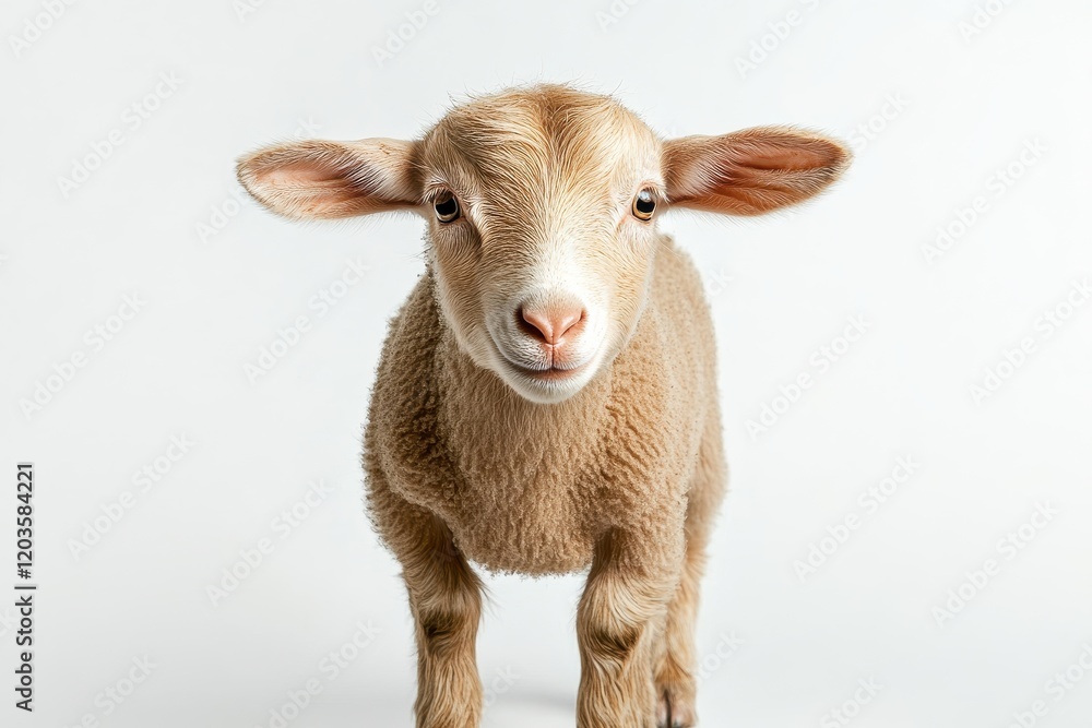 Fototapeta premium Adorable tan lamb stares straight ahead.