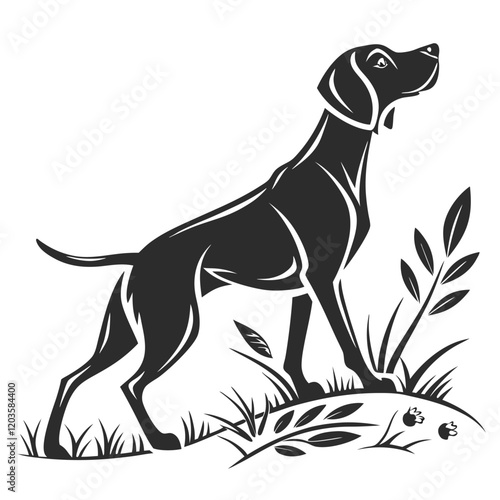 Elegant Black and White Silhouette of a Hunting Dog