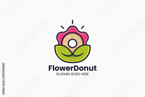 Flower Donut Logo. Vector Illustration