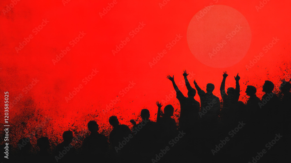 An abstract representation of a theatre audience, with silhouettes of people engaged and reacting to a live performance, An abstract representation of a theatre audience, with silhouettes of people engaged and reacting to a live performance,