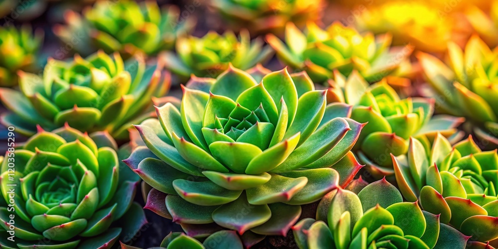 Close-Up of Young Succulents: Vibrant Green Details in Macro Photography Close-Up of Young Succulents: Vibrant Green Details in Macro Photography
