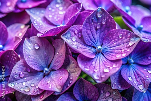 Close-up Purple Lacecap Hydrangea Blossoms - Vibrant Floral Stock Photo photo