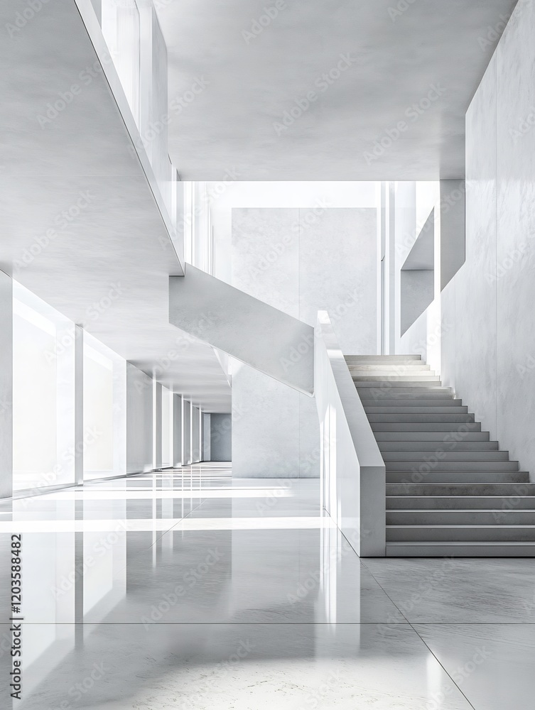 Obraz premium Modern minimalist architecture bathed in soft sunlight creates a serene and spacious atmosphere. AI Generated