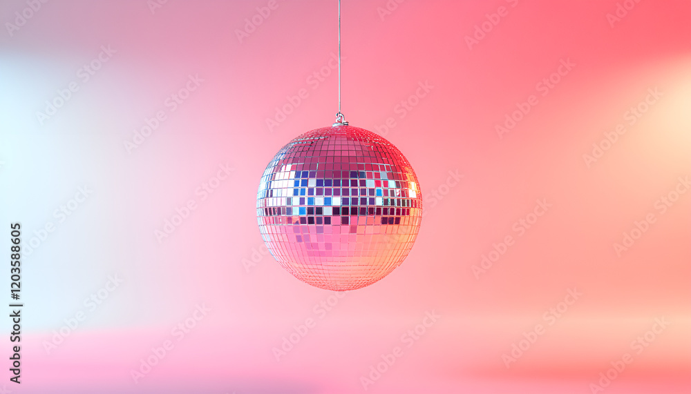 Fototapeta premium disco ball spinning on pink background