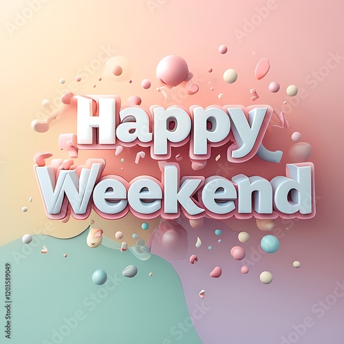 Happy Weekend - 3D Text with Pastel Background
