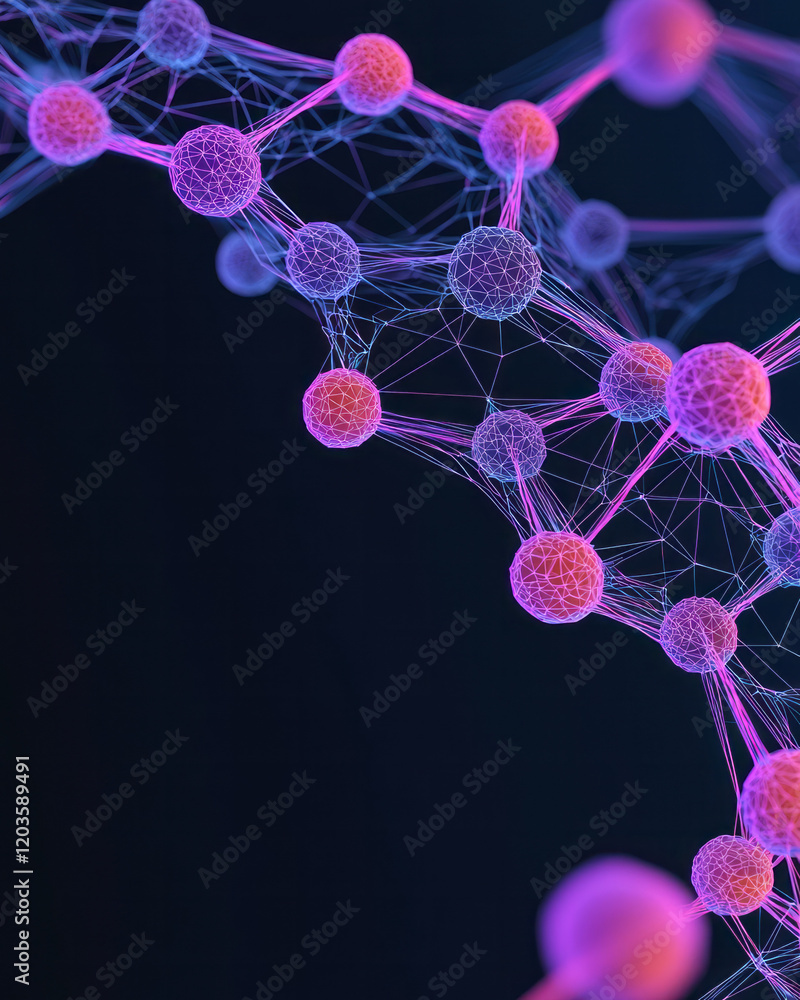 A futuristic molecular network with hexagonal nodes in a neon pink and purple palette, floating on a black background, A futuristic molecular network with hexagonal nodes in a neon pink and purple palette, floating on a black background,
