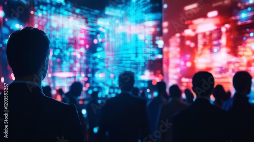 Wallpaper Mural A futuristic business conference with holographic presentations and tech-savvy attendees Torontodigital.ca