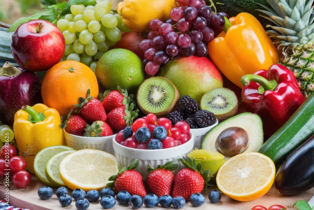 A Colorful Arrangement Of Fresh Fruits And Vegetables A Colorful Arrangement Of Fresh Fruits And Vegetables