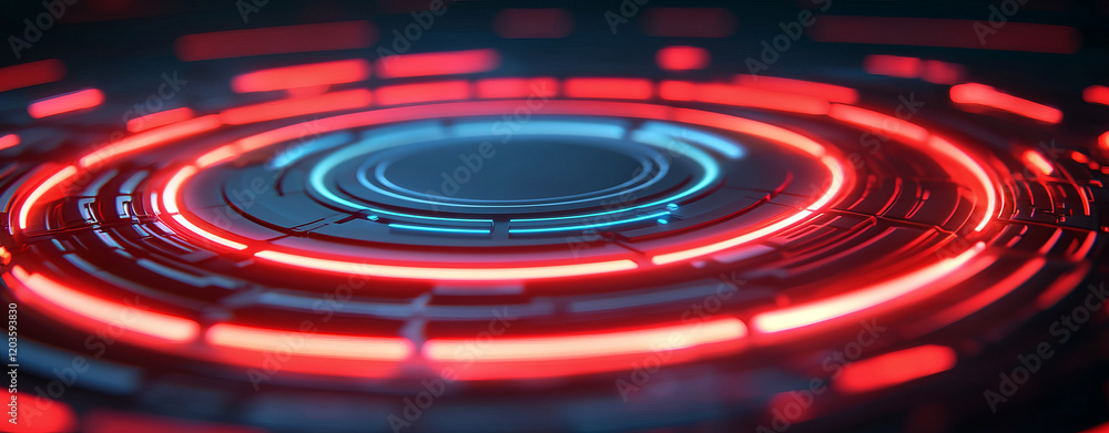Futuristic glowing circular design with vibrant red and blue elements Futuristic glowing circular design with vibrant red and blue elements