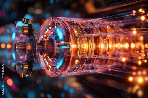 Pulsing core of a digital machine with high fidelity interconnections futuristic laboratory tech visualization abstract environment close-up view photo