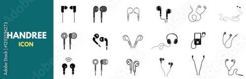 Set of earphones in different shapes and styles. handsfree icons, Ideal for music, technology, and communication themes.