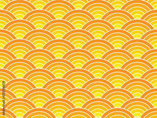 Japanese cloud or river seamless design art pattern vector, gradient yellow and orange. Illustration of traditional oriental asian background photo