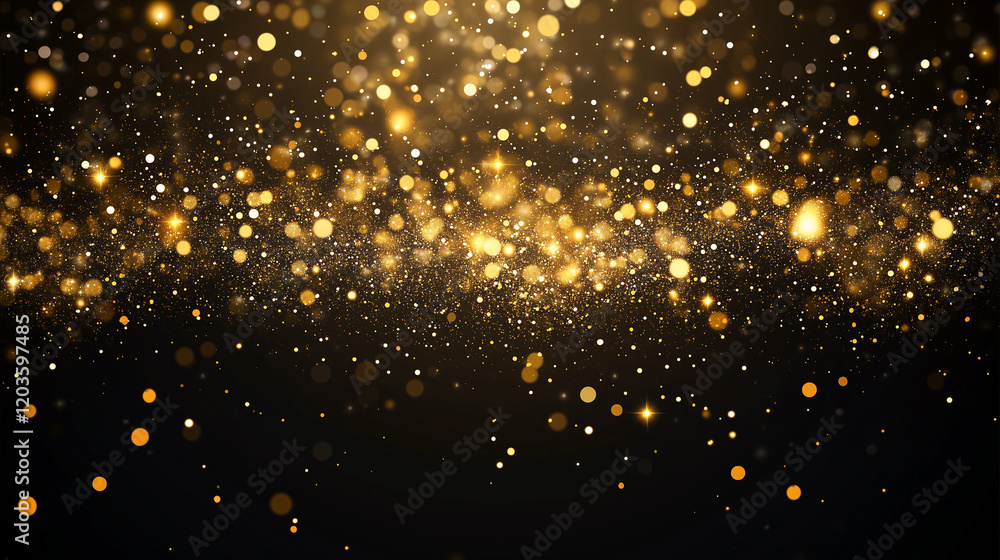 Fototapeta premium 黒背景に金色の光の粒子が降り注ぐ祝福用背景画像としてリアルに描いたAI生成画像