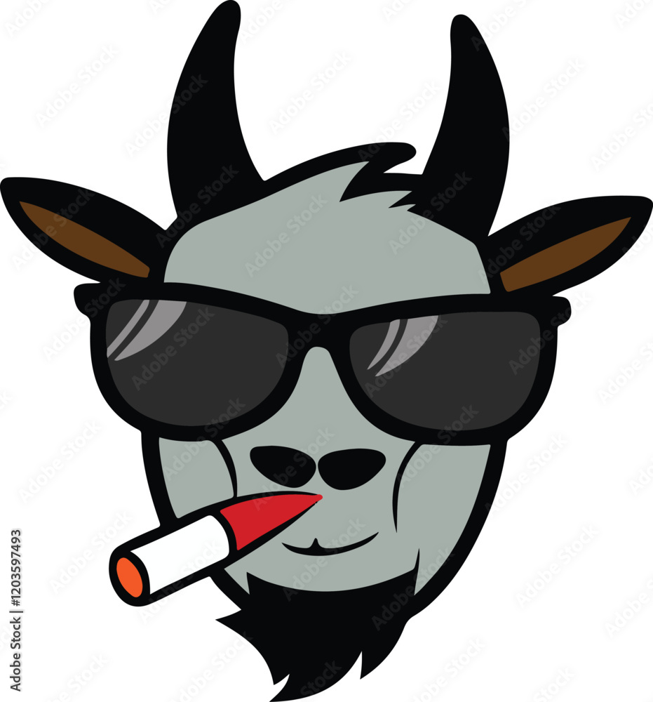 cool goat character wearing sunglasses with cigar vector illustration on white background cool goat character wearing sunglasses with cigar vector illustration on white background