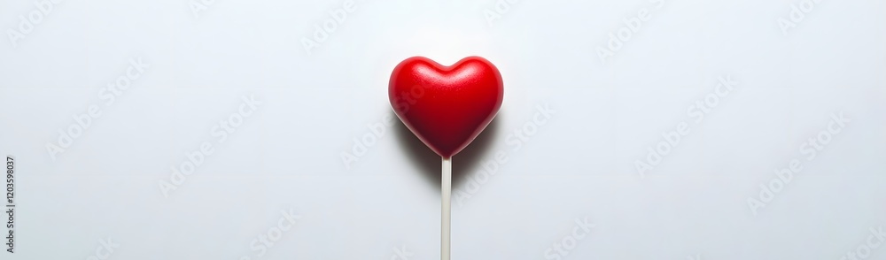A red heart-shaped lollipop on a white background, symbolizing love and affection. A red heart-shaped lollipop on a white background, symbolizing love and affection.