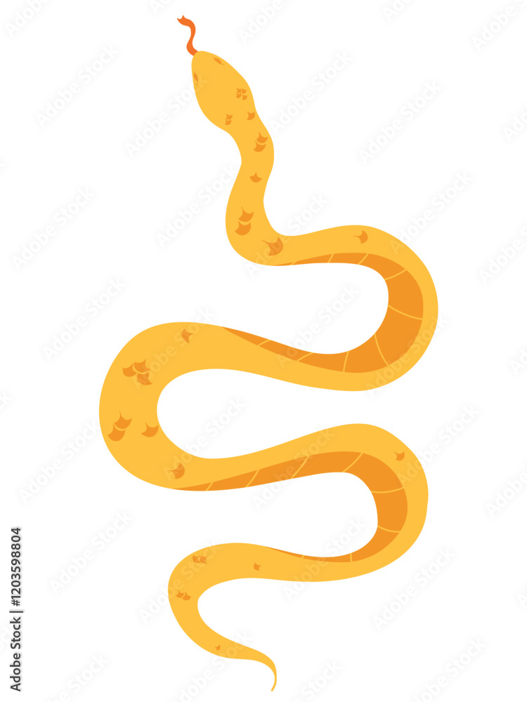 Naklejka premium Gold snake. Vector hand drawn astrology sign of 2025 year. Isolated print on white background for design, logo, sticker