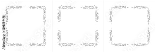 Set of three vector decorative frames. Vegetal frame with grapevine, decorative corners for greeting cards, banners, business cards, invitations, menus. Isolated vector illustration.	