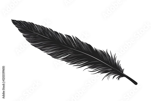 Elegant Black Bird Feather Against White Background photo