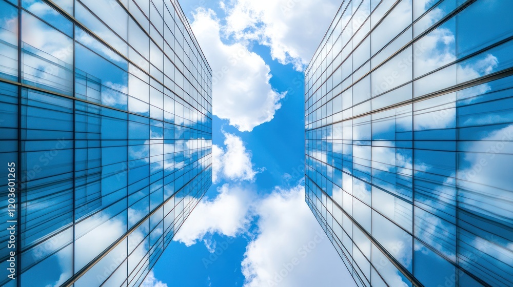 Modern Architecture Reflecting Sky: A Stunning View of Glass Buildings and Clouds Modern Architecture Reflecting Sky: A Stunning View of Glass Buildings and Clouds