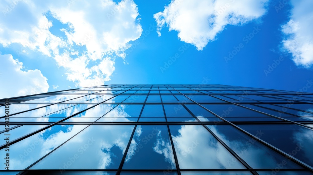 Modern Skyscraper Reflecting Clouds and Sky Modern Skyscraper Reflecting Clouds and Sky