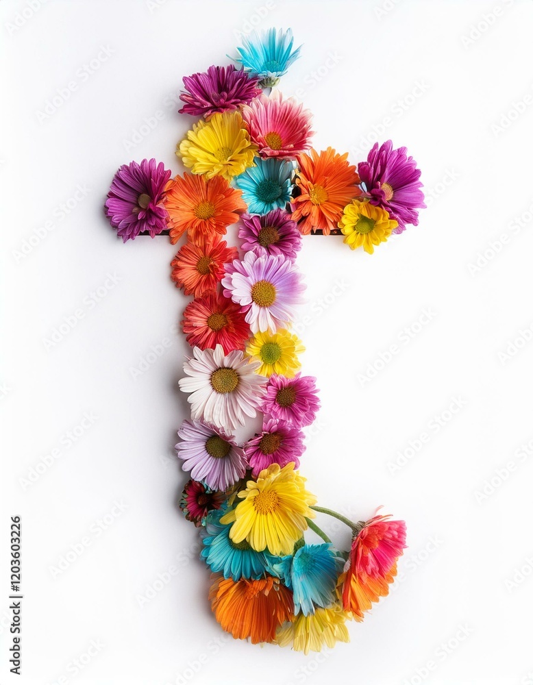 lettre T en fleurs, lettre t constituée de fleur en ia