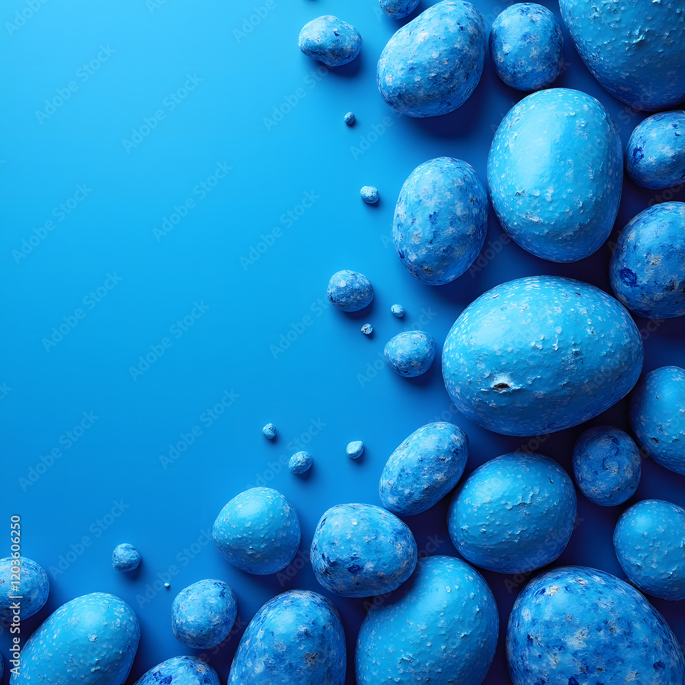 Blue background with painted blue stones. Blue background with painted blue stones.