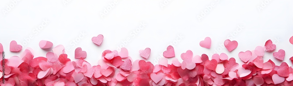 Obraz premium A collection of pink and red heart-shaped confetti on a white background.