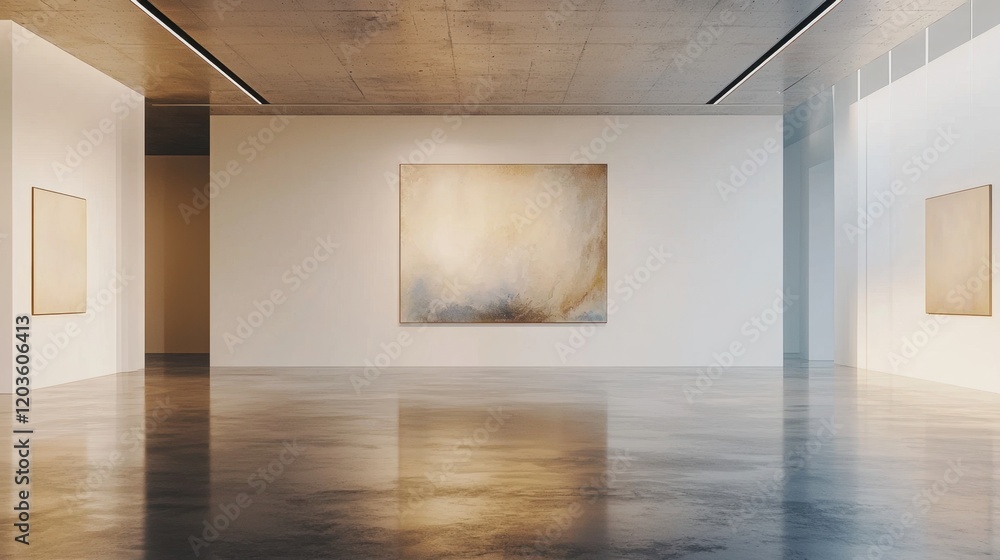 Fototapeta premium A large white room with three paintings on the wall