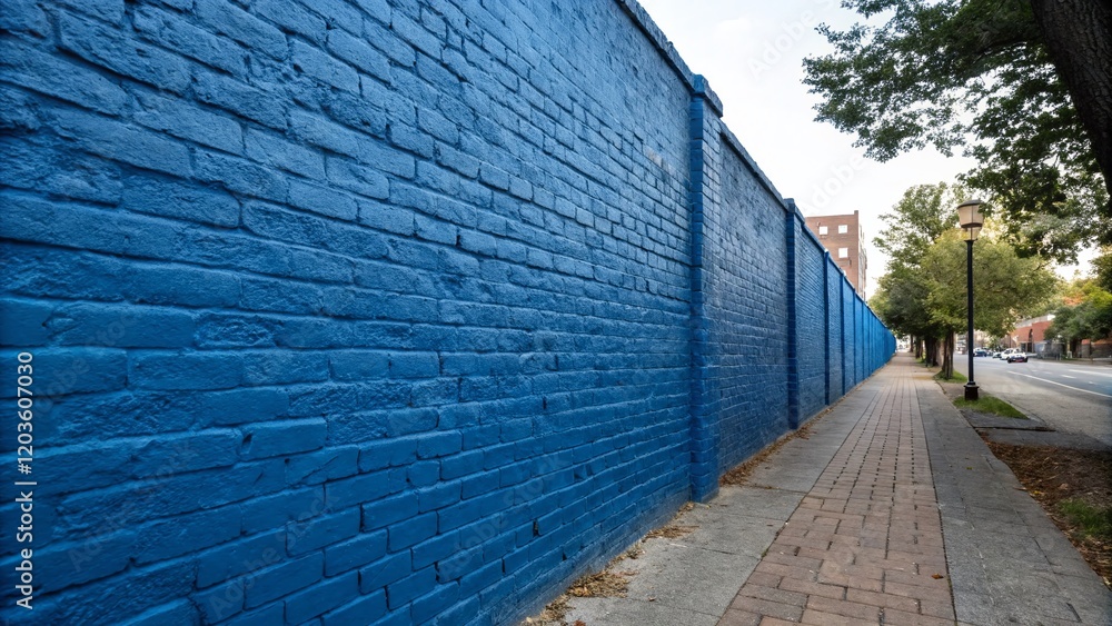 Fototapeta premium Deep Blue Brick Wall Texture Background - Copy Space Left