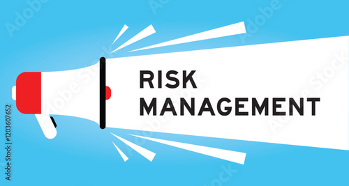Color megaphone icon with word risk management in white banner on blue background