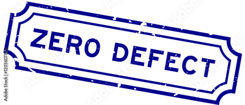Grunge blue zero defect word rubber seal stamp on white background