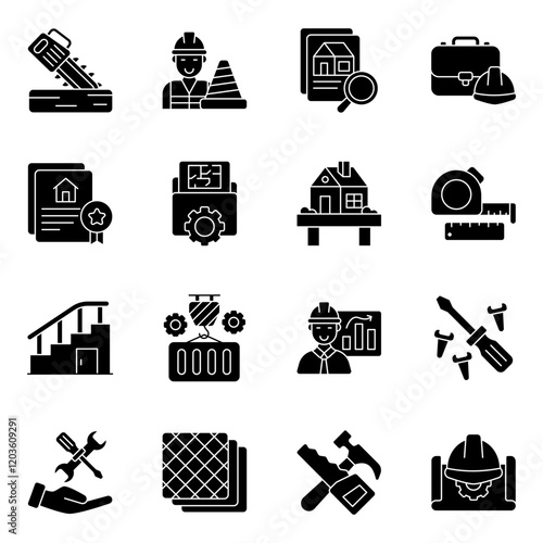 Set of Construction, Erection and Establishment Flat Icons