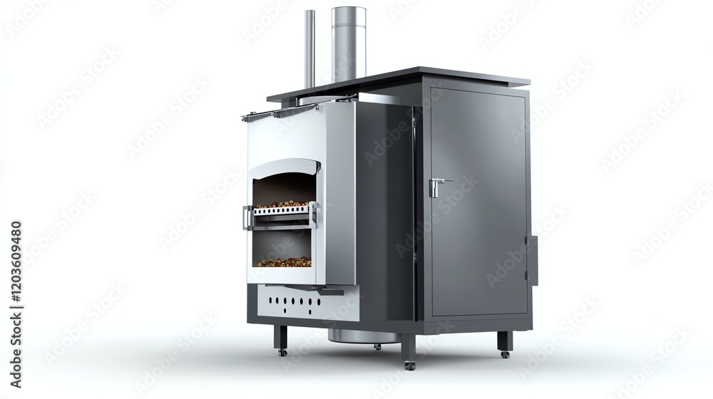 Modern pizza oven with chimney on a white isolate background. Modern pizza oven with chimney on a white isolate background.