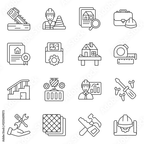 Set of Construction, Erection and Establishment Flat Icons