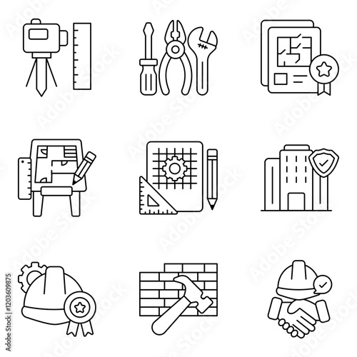 Set of Construction and Erection Flat Icons