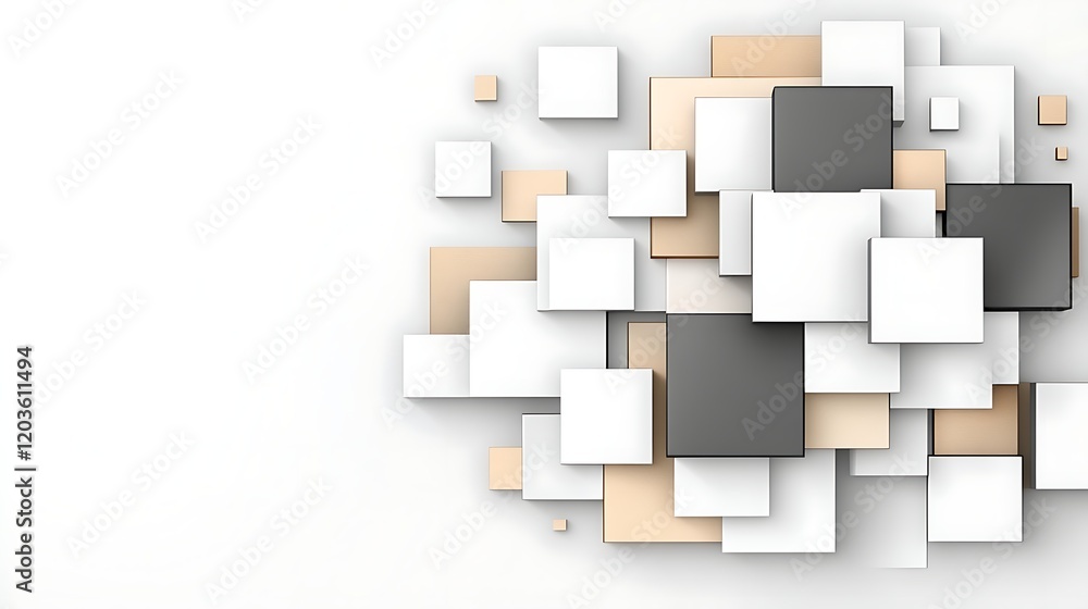 Abstract Geometric Shapes White Beige Grey Cubes D Rendering Abstract Geometric Shapes White Beige Grey Cubes D Rendering